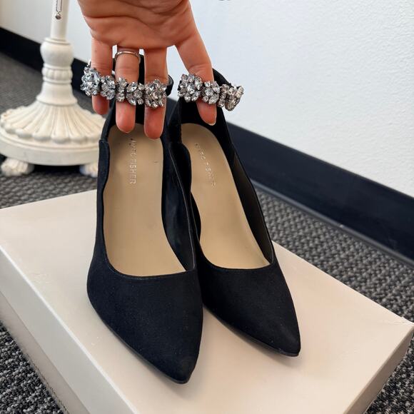 Marc Fisher Dancee Womens Rhinestone Ankle Strap Pumps Heels Black Suede Size 8 - Picture 5 of 9